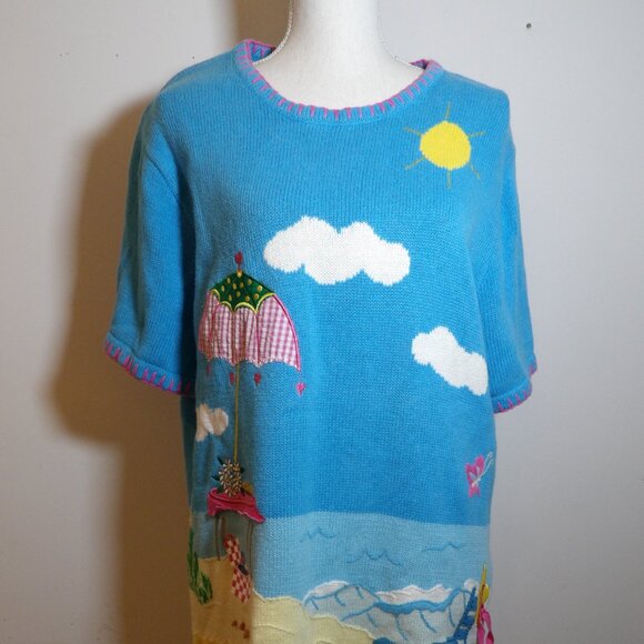 The Quacker Factory Sweaters - The Quacker Factory Beach Scene Sweater Size XL